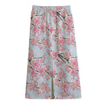 Sakura Flower Cherry Blossom Print Cotton Front Slit Maxi Skirt