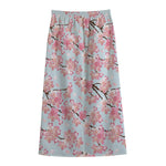 Sakura Flower Cherry Blossom Print Cotton Front Slit Maxi Skirt