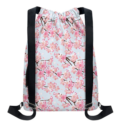 Sakura Flower Cherry Blossom Print Drawstring Backpack