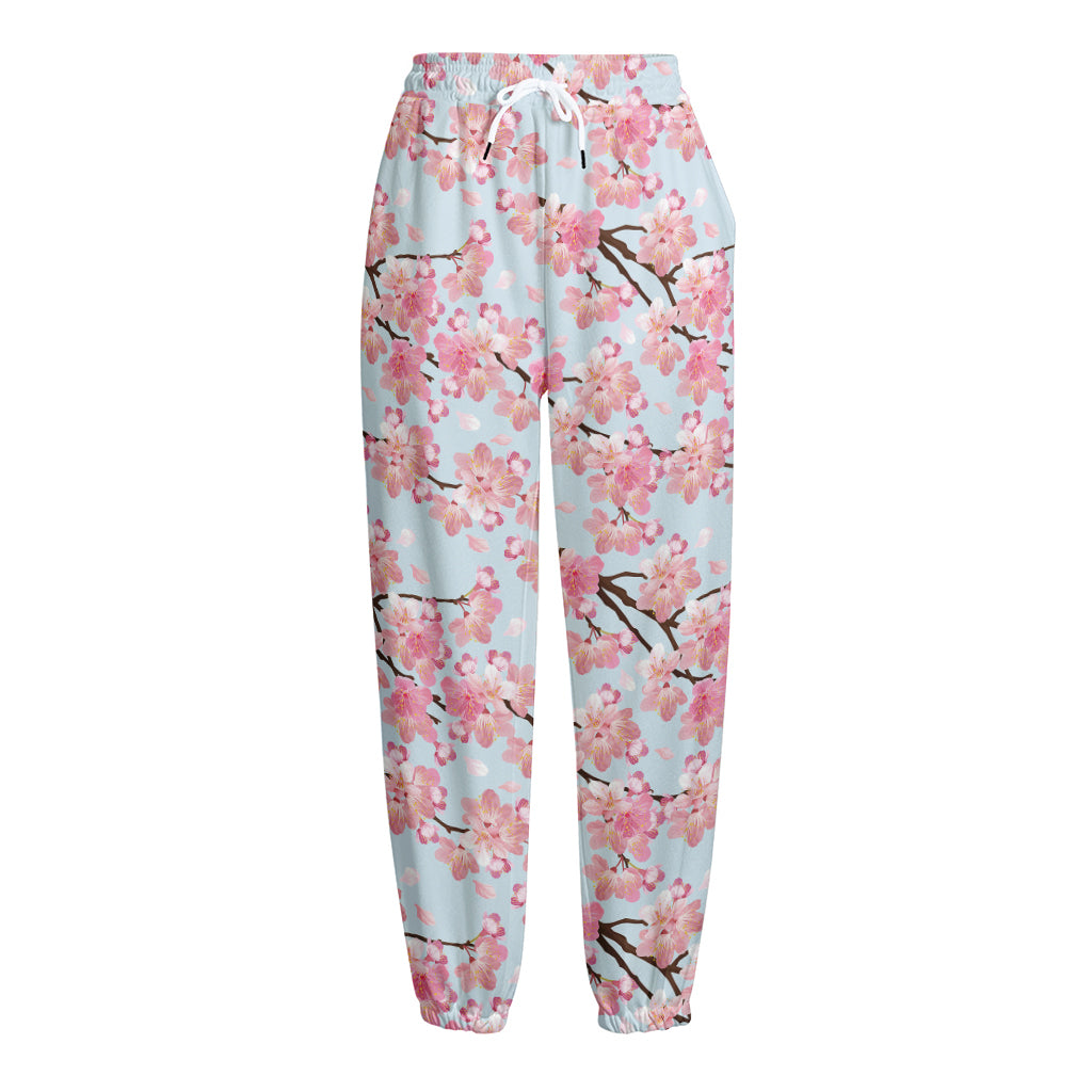 Sakura Flower Cherry Blossom Print Fleece Lined Knit Pants
