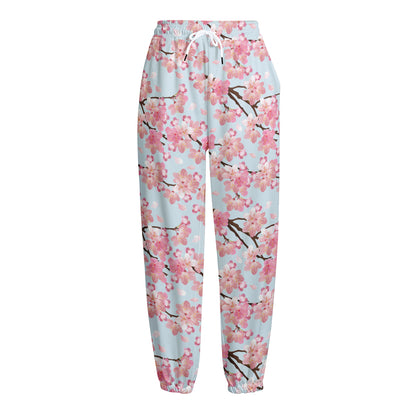 Sakura Flower Cherry Blossom Print Fleece Lined Knit Pants
