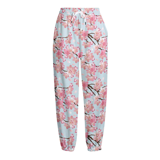 Sakura Flower Cherry Blossom Print Fleece Lined Knit Pants