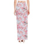 Sakura Flower Cherry Blossom Print High Slit Maxi Skirt