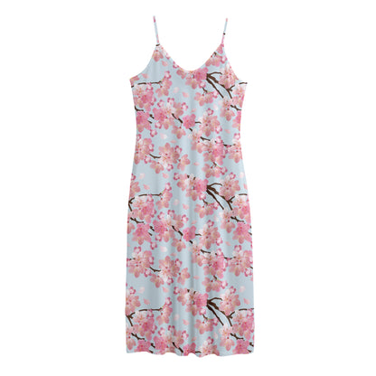 Sakura Flower Cherry Blossom Print Jersey Midi Cami Dress