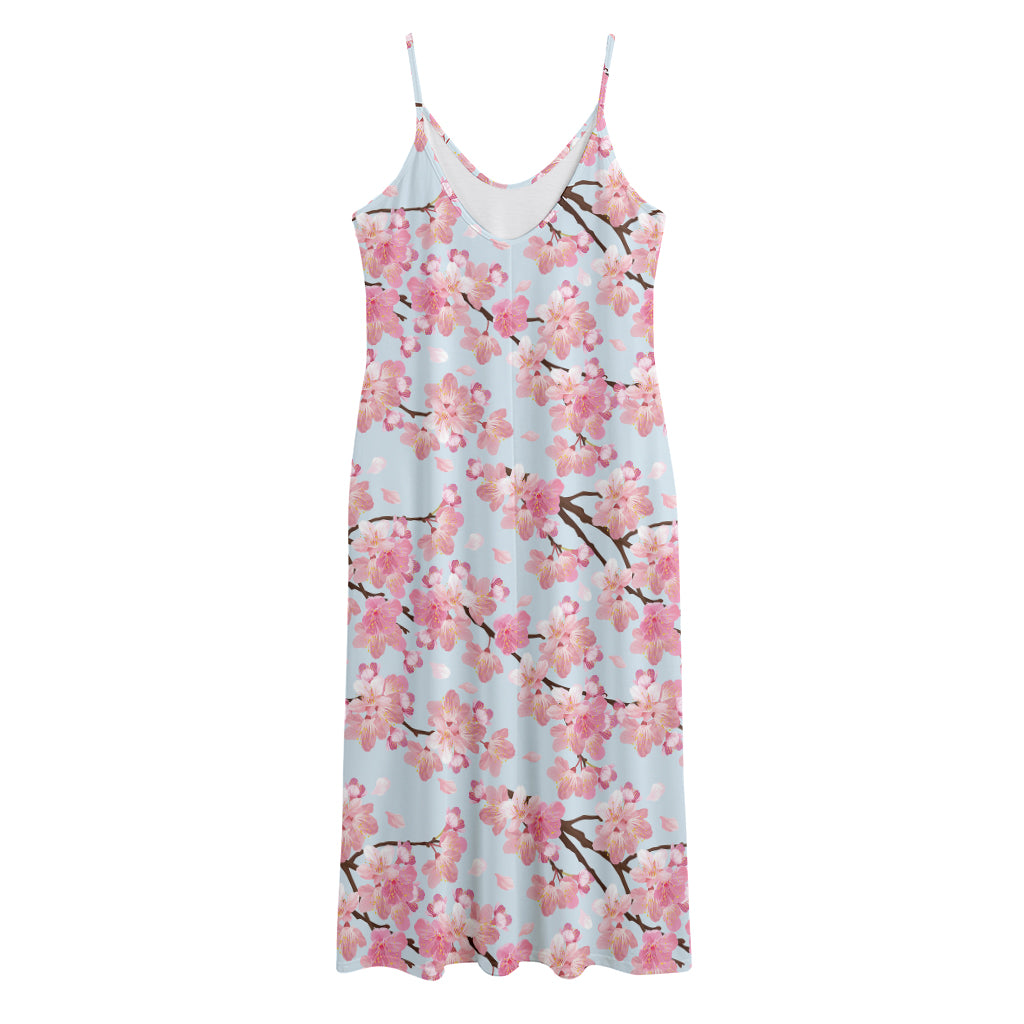 Sakura Flower Cherry Blossom Print Jersey Midi Cami Dress