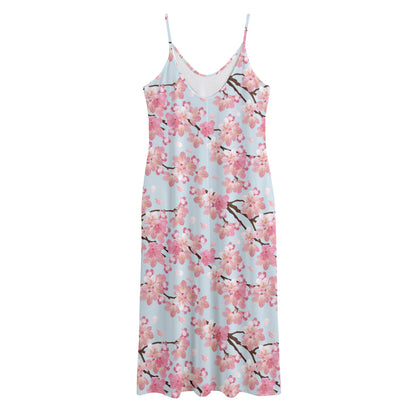 Sakura Flower Cherry Blossom Print Jersey Midi Cami Dress
