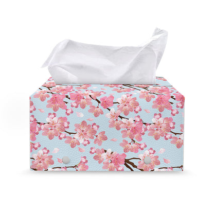Sakura Flower Cherry Blossom Print Leather Tissue Box Cover
