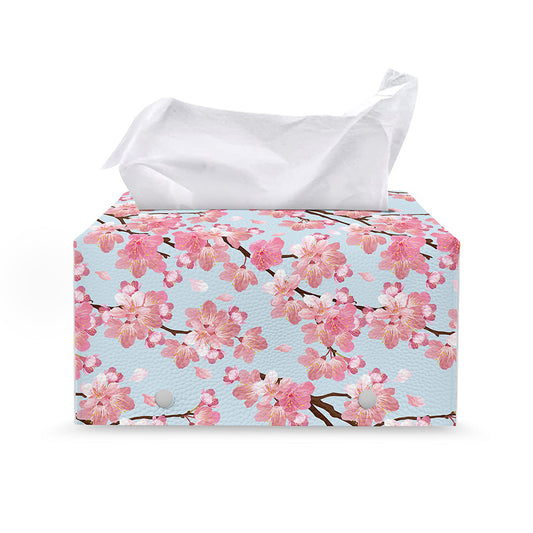 Sakura Flower Cherry Blossom Print Leather Tissue Box Cover