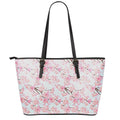 Sakura Flower Cherry Blossom Print Leather Tote Bag With Zipper