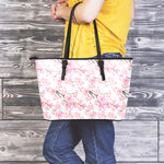 Sakura Flower Cherry Blossom Print Leather Tote Bag