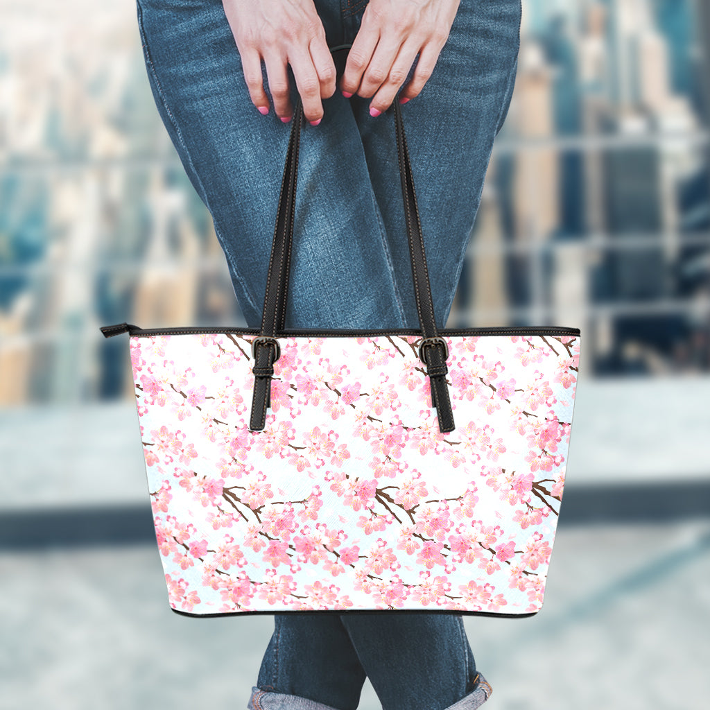 Sakura Flower Cherry Blossom Print Leather Tote Bag