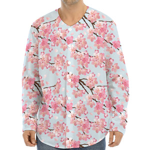 Sakura Flower Cherry Blossom Print Long Sleeve Baseball Jersey