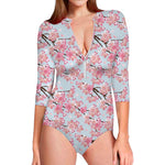 Sakura Flower Cherry Blossom Print Long Sleeve Swimsuit