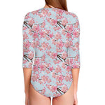 Sakura Flower Cherry Blossom Print Long Sleeve Swimsuit