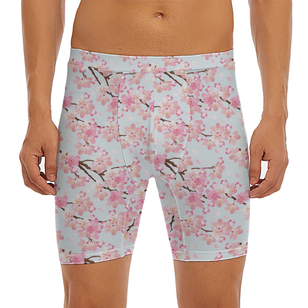 Sakura Flower Cherry Blossom Print Men's Long Boxer Briefs