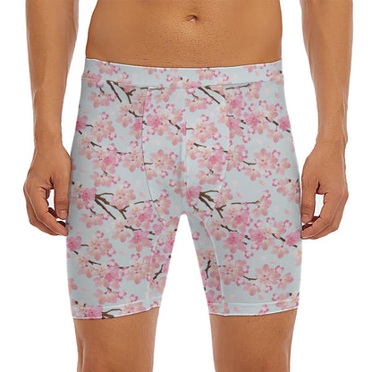 Sakura Flower Cherry Blossom Print Men's Long Boxer Briefs