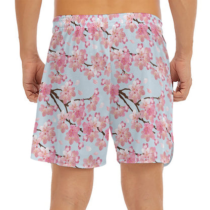 Sakura Flower Cherry Blossom Print Men's Split Running Shorts