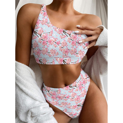 Sakura Flower Cherry Blossom Print One Shoulder Bikini Top