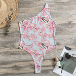 Sakura Flower Cherry Blossom Print One Shoulder Bodysuit