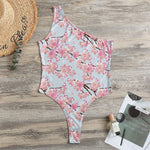 Sakura Flower Cherry Blossom Print One Shoulder Bodysuit