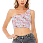 Sakura Flower Cherry Blossom Print One Shoulder Crop Top
