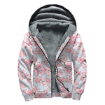 Sakura Flower Cherry Blossom Print Sherpa Lined Zip Up Hoodie