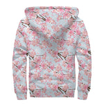 Sakura Flower Cherry Blossom Print Sherpa Lined Zip Up Hoodie