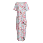 Sakura Flower Cherry Blossom Print Short Sleeve Long Nightdress