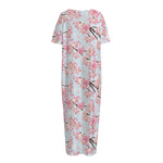 Sakura Flower Cherry Blossom Print Short Sleeve Long Nightdress
