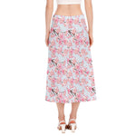 Sakura Flower Cherry Blossom Print Side Slit Midi Skirt