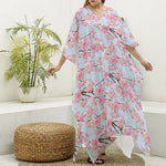 Sakura Flower Cherry Blossom Print Silk V-Neck Kaftan Dress