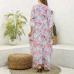 Sakura Flower Cherry Blossom Print Silk V-Neck Kaftan Dress