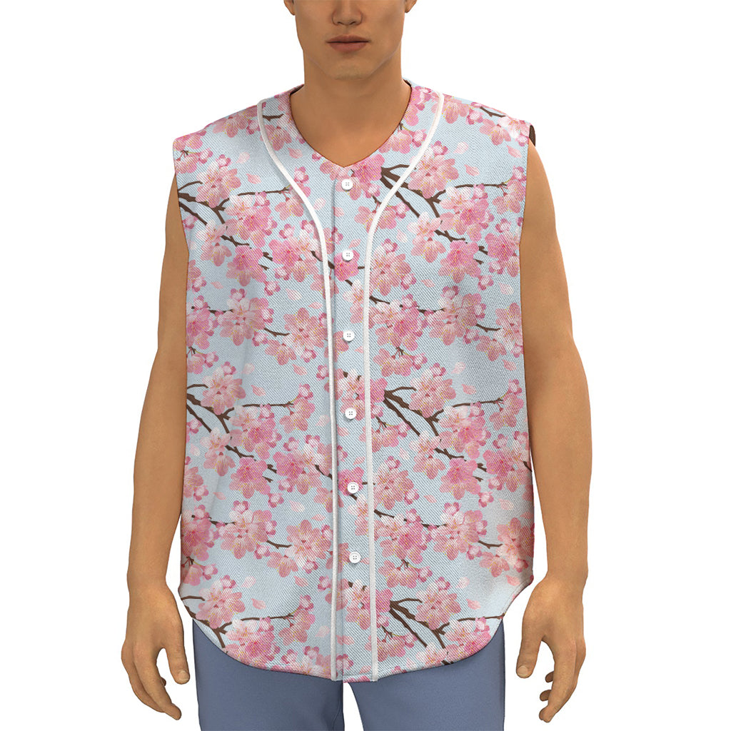 Sakura Flower Cherry Blossom Print Sleeveless Baseball Jersey
