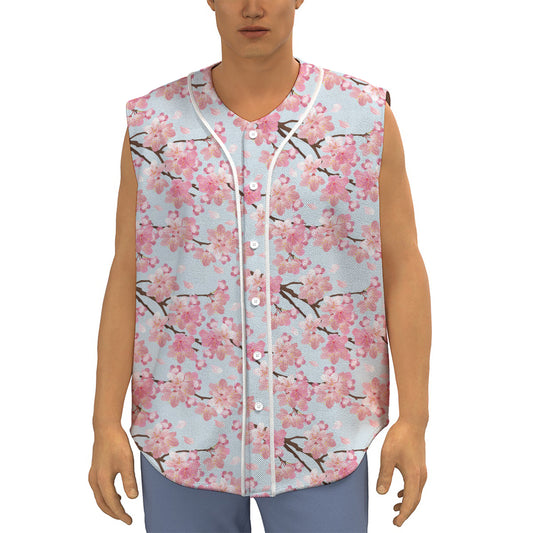 Sakura Flower Cherry Blossom Print Sleeveless Baseball Jersey