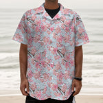 Sakura Flower Cherry Blossom Print Textured Short Sleeve Shirt
