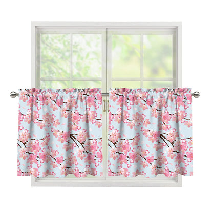 Sakura Flower Cherry Blossom Print Tier Curtains