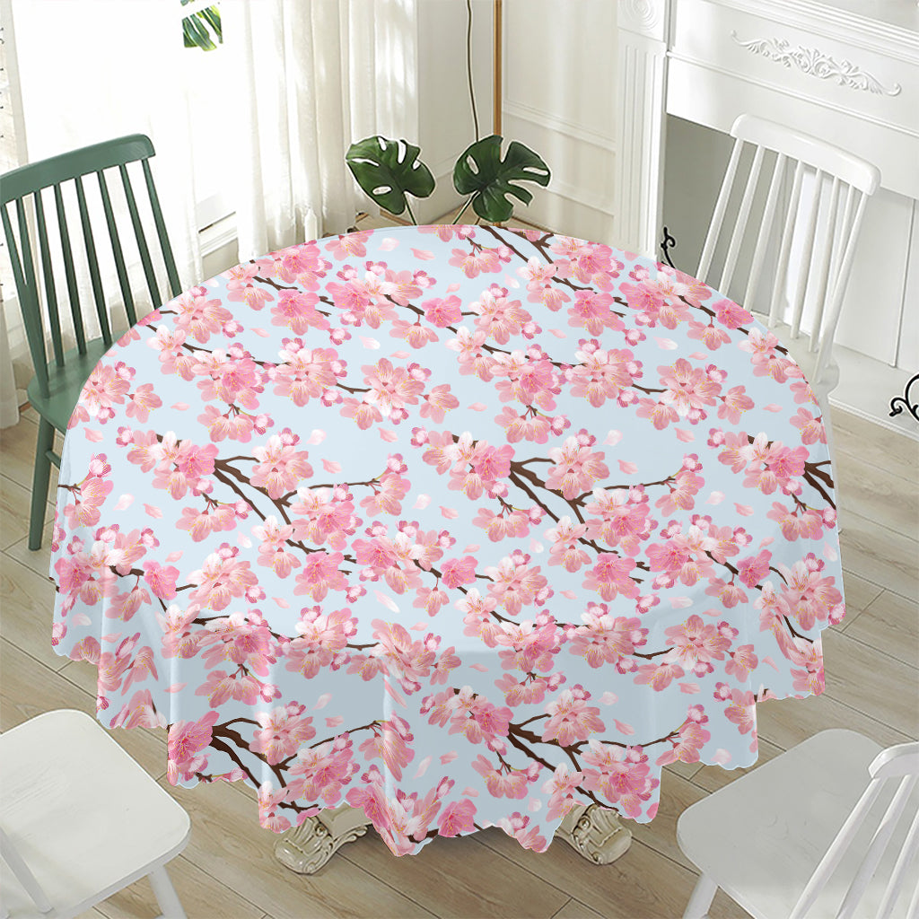 Sakura Flower Cherry Blossom Print Waterproof Round Tablecloth
