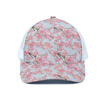 Sakura Flower Cherry Blossom Print White Mesh Trucker Cap