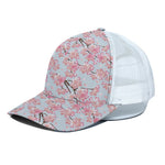 Sakura Flower Cherry Blossom Print White Mesh Trucker Cap