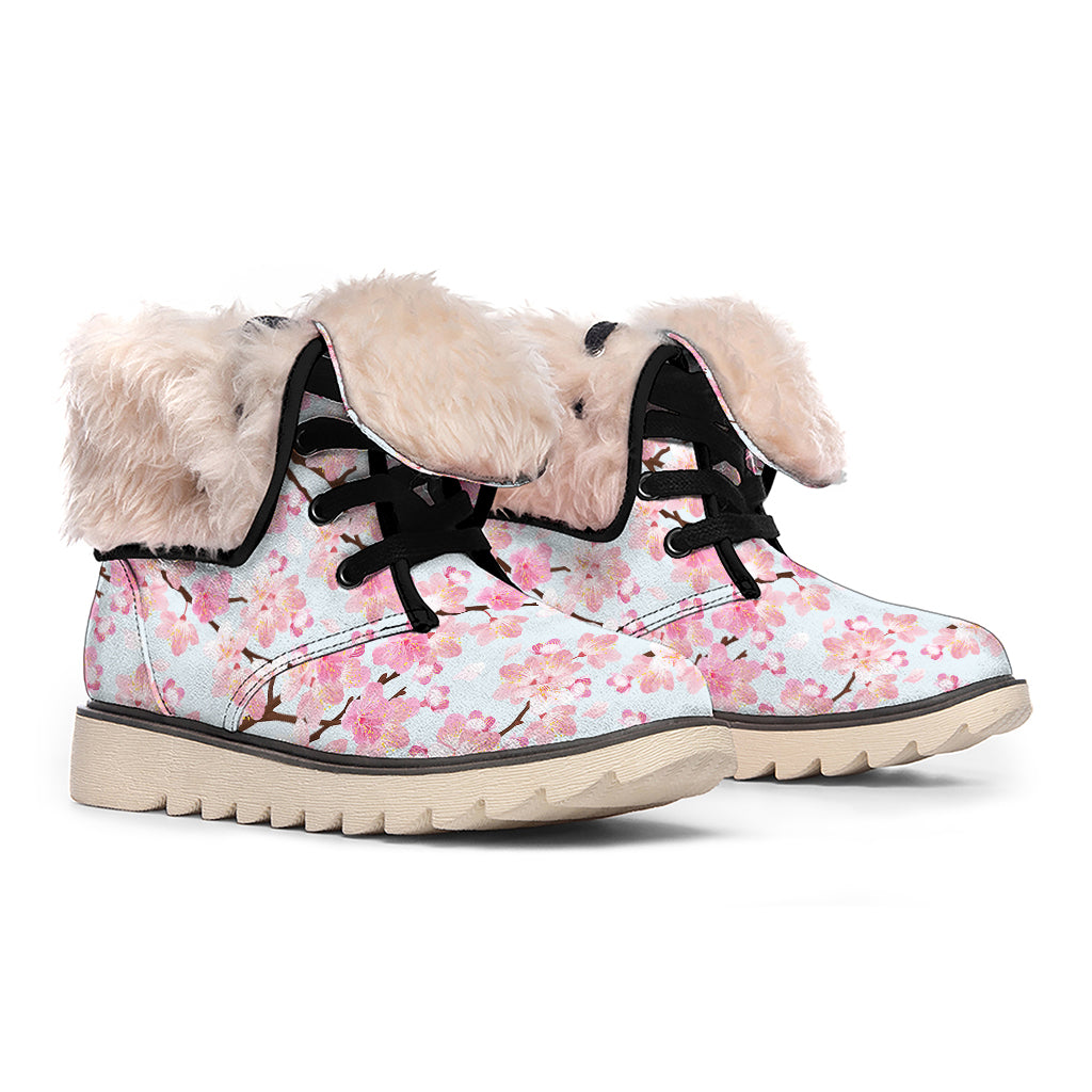 Sakura Flower Cherry Blossom Print Winter Boots