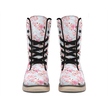 Sakura Flower Cherry Blossom Print Winter Boots