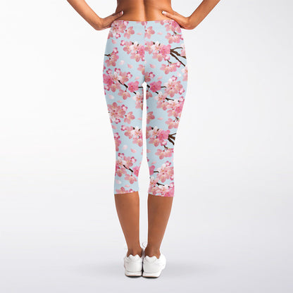 Sakura Flower Cherry Blossom Print Women's Capri Leggings