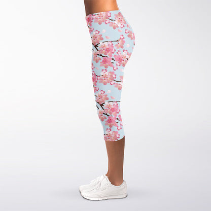 Sakura Flower Cherry Blossom Print Women's Capri Leggings
