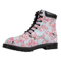 Sakura Flower Cherry Blossom Print Padded Collar Lace Up Boots