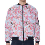 Sakura Flower Cherry Blossom Print Zip Sleeve Bomber Jacket