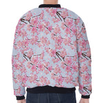 Sakura Flower Cherry Blossom Print Zip Sleeve Bomber Jacket