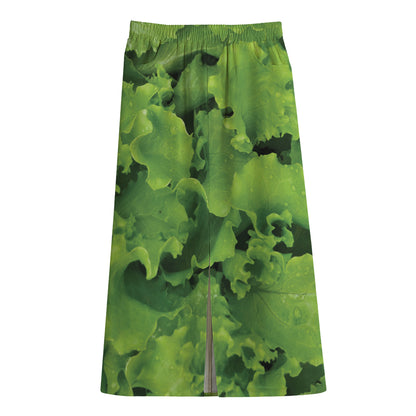 Salad Vegetable Print Cotton Front Slit Maxi Skirt