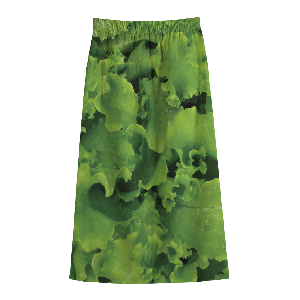 Salad Vegetable Print Cotton Front Slit Maxi Skirt