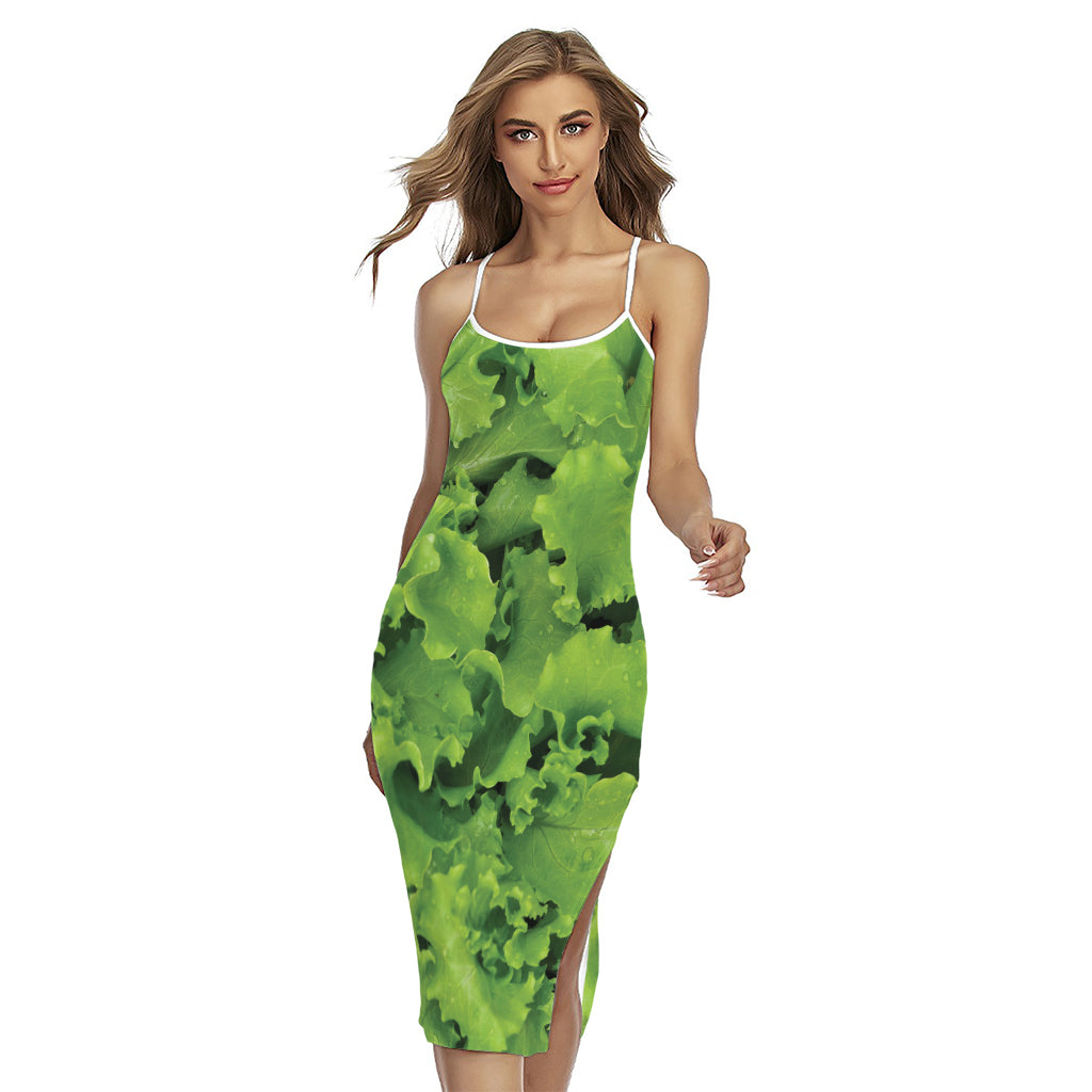 Salad Vegetable Print Cross Back Cami Dress