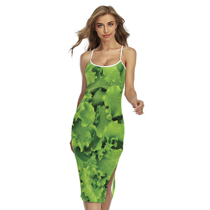 Salad Vegetable Print Cross Back Cami Dress